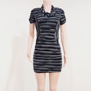 Evan Picone Gray and Black Swirl Design Fall Dress Cowl Neck Size: 6P